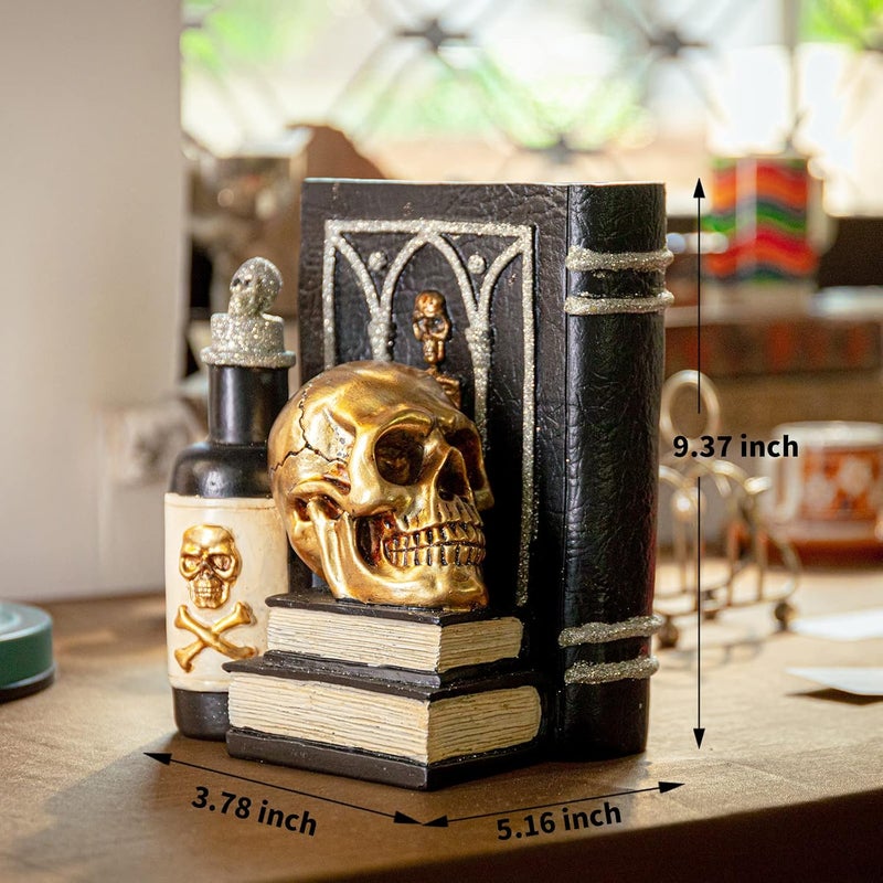 Ovewios Halloween Skull Decor, Gothic Skeleton Heads and Book Resin Statue, Collectible Figurines for Halloween Decor Unique Gifts for Home Decorations 9.2" - Image 5